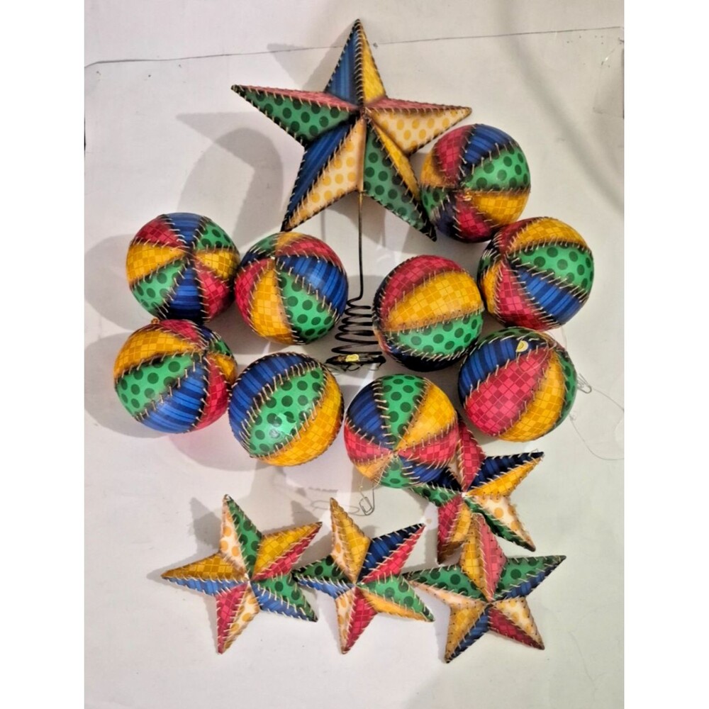 Colorful Vintage Hand Made Christmas Ornaments From Philippines Set Of 14